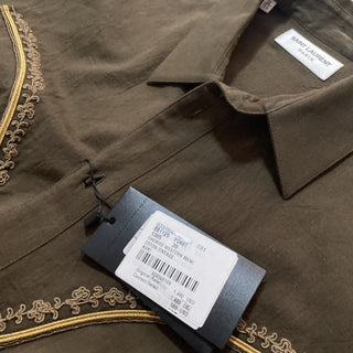 NWT $1490 Saint Laurent Men Western Shirt Green M ( 39/15.5 ) Italy