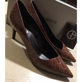 NIB $2995 Giorgio Armani Women Caiman Leather Shoes Burgundy 9 US ( 39 Eu )