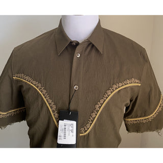 NWT $1490 Saint Laurent Men Western Shirt Green M ( 39/15.5 ) Italy