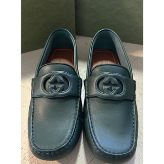 Gucci Men Leather GG Driver Loafers Shoes Green 8.5 US/7.5 UK 730148 New