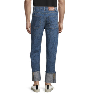 NWT $995 Valentino Men Straight-Flat Logo Cuffed Jeans Pant Blue 34 US ( 50 Eu )