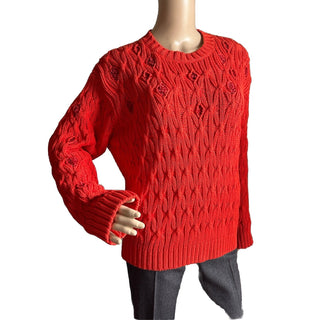Loro Piana Women Valencia Cabled Cotton Sweater Orange Size XL Italy New $3350