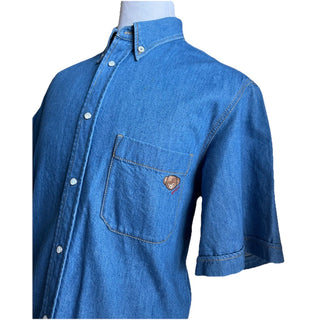 Gucci Men Eco WSH Org Denim Button Down Shirt Blue 48 Eu/M New $1650