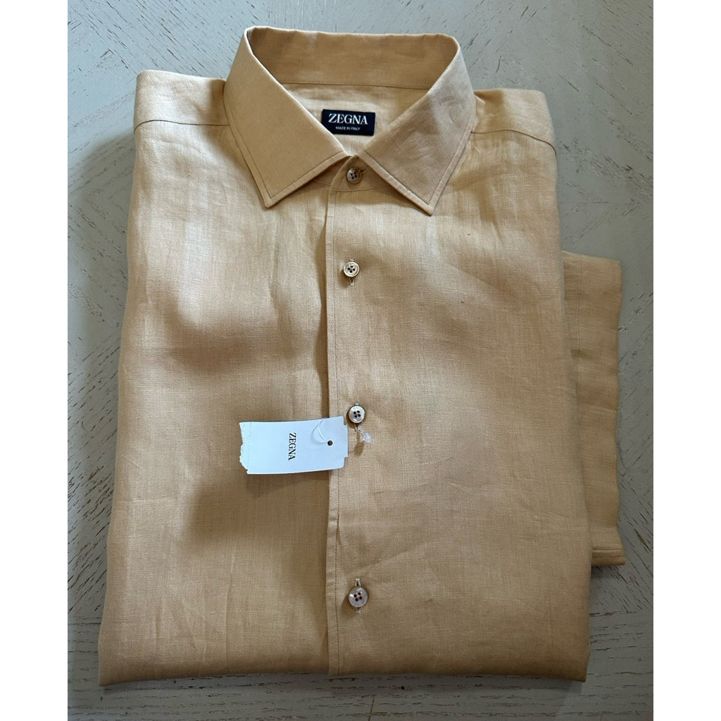 ZEGNA Men Linen Short Sleeve Shirt LT Beige Size XXL New $780 Italy