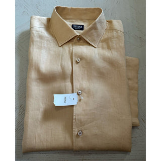 ZEGNA Men Linen Short Sleeve Shirt LT Beige Size XXL New $780 Italy