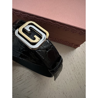 New $2250 Gucci Men Gucci Caiman Crocodile belt GG Buckle Black 85/34 715604