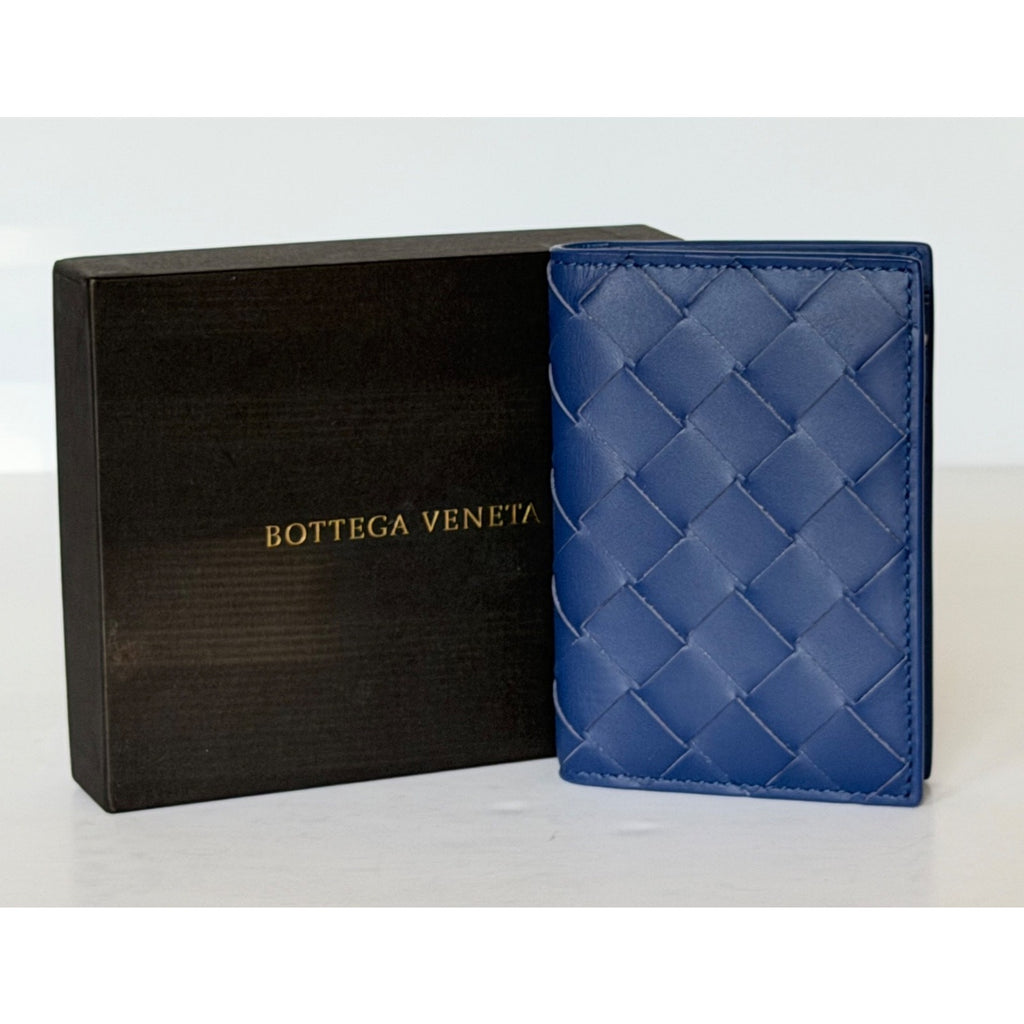 Bottega Veneta Intrecciato Leather Cassette Flap Card Case Blue 749417 NWT $520