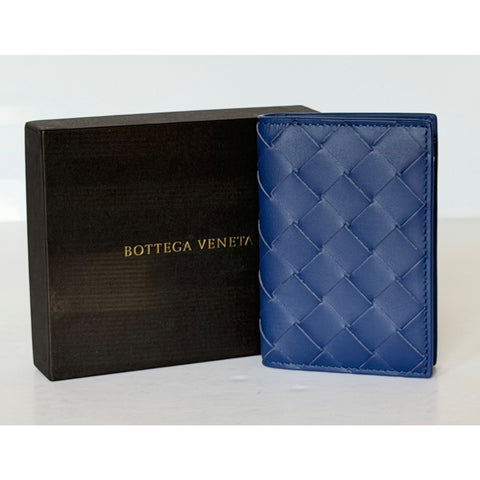 Bottega Veneta Intrecciato Leather Cassette Flap Card Case Blue 749417 NWT $520
