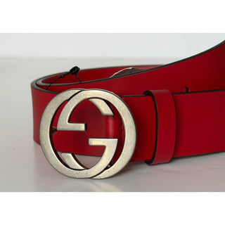 Gucci Interlocking G Buckle Leather Belt Red 95/38 Italy 546389 NWT