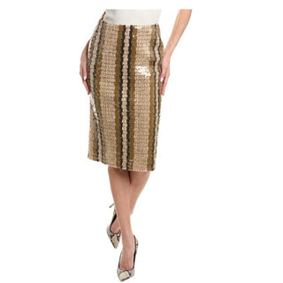 Brunello Cucinelli Striped Sequined Midi Skirt Beige/Multicolor 42/6 New $4195