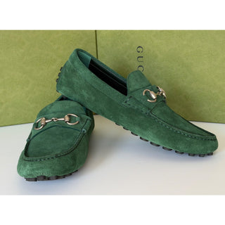 Gucci Mens Suede Horsebit Driver Loafers Shoes Green 8 US (7.5 Gucci) 765859 NIB