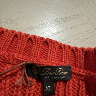 Loro Piana Women Valencia Cabled Cotton Sweater Orange Size XL Italy New $3350