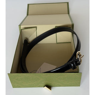 Gucci Metal Bamboo Detail Buckle Women's Black Leather Belt 80/32 IT 828330NWT