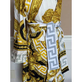 Versace Home Baroque Greca Cotton Bathrobe White Gold Black M ZACP00001 NWT