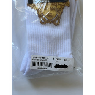 Versace Medusa Head Cotton Athletic Crew Socks White Gold Size Small 1001546 NWT