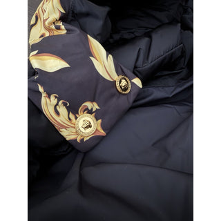 Versace Women's Leafy Print Padded Jacket with Hoodie Black 48 1012541 NWT $2250