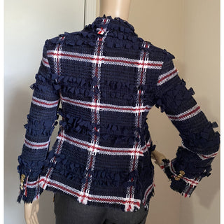New $4900 Thom Browne Women Plaid Wool-Blend Blazer Jacket Navy 38/2 Italy