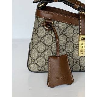 Gucci GG Supreme Leather/Canvas Brown Small Shoulder Bag Italy 811705 NWOT