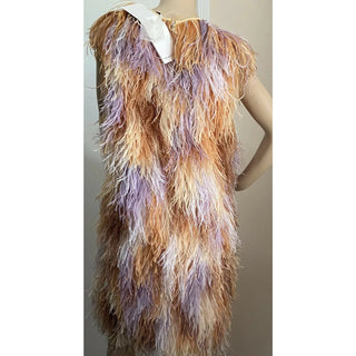 New $13375 Givenchy Ostrich Feather Sleeveless Dress DK Beige 6 US/40 It Italy