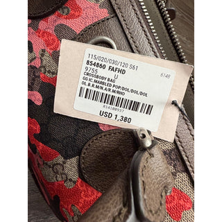 Gucci GG Small Boston Duffle Bag Pink/Red/Brown Camo Shoulder Bag 854860 NWT