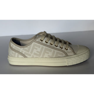 Fendi Domino FF Jacquard Sneakers Ivory Taupe 8 US (7 Fendi) IT 7E1553 NIB $770