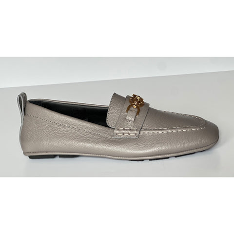 Versace Gold Medusa Men's Gray Leather Driver Shoes 8 US (41 Euro) 1017072 NIB