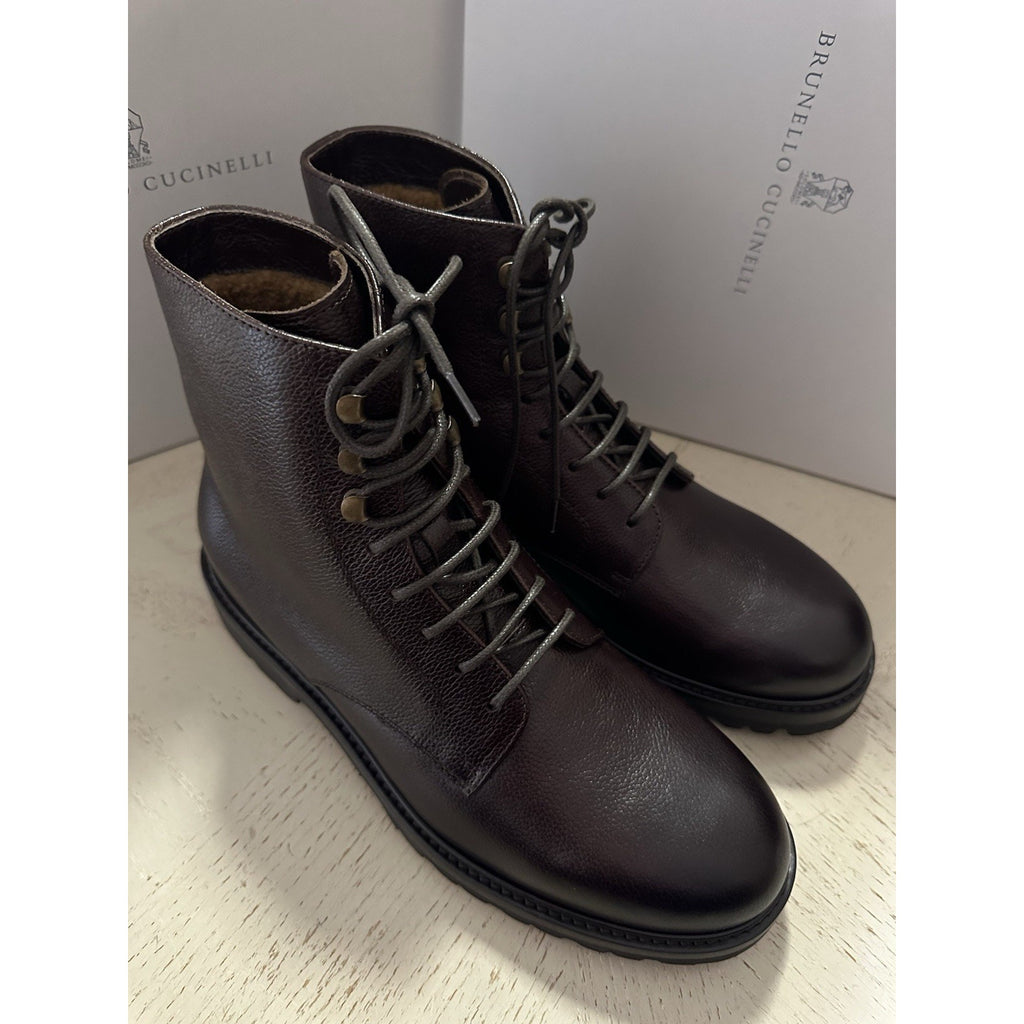 NIB $1795 Brunello Cucinelli Men Leather Shearling Boots DK Brown 8 US/41 Eu