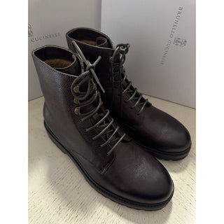 NIB $1795 Brunello Cucinelli Men Leather Shearling Boots DK Brown 8 US/41 Eu