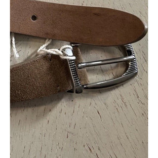 New Brunello Cucinelli Men Suede Buckle Silver Belt Brown 100/40 Italy