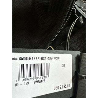 New $2095 Giorgio Armani Men Cashmere zip mock-neck sweater Black 50 Eu/M