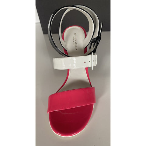 NIB $760 Bottega Veneta Strappy Block-heeled Patent Tricolor Sandals 7 US 565653