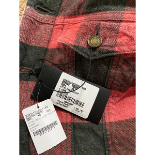 New $3190 Saint Laurent Men Fitted Checked Denim Jacket Shearing Red/Black XS