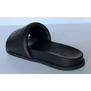 Fendi Men's Roma Leather Slide Sandals Black 8 US/7 UK IT 7X1649 NIB $750