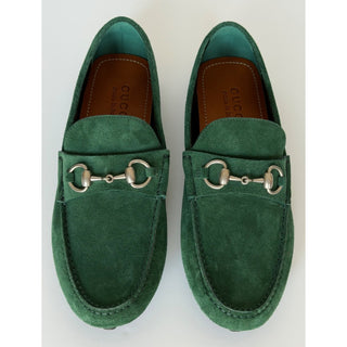 Gucci Mens Suede Horsebit Driver Loafers Shoes Green 7.5 US (7 Gucci) 765859 NIB