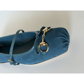 Gucci Horsebit Ballet Flat Suade Blue Sandals 10 US (40 Eu) IT 814413 NIB