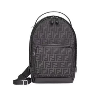 New $2100 Fendi Canvas/Leather FF Logo One-Shoulder Backpack Black/Brown 7VZ065