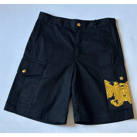 Versace Heritage Print Black Drill Fabric Shorts 50 Euro (34”) 1014373 NWT $900