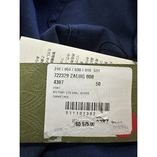 Gucci Men’s Military Cotton Drawstring Pants Blue 34 US/50 Eu New $1150