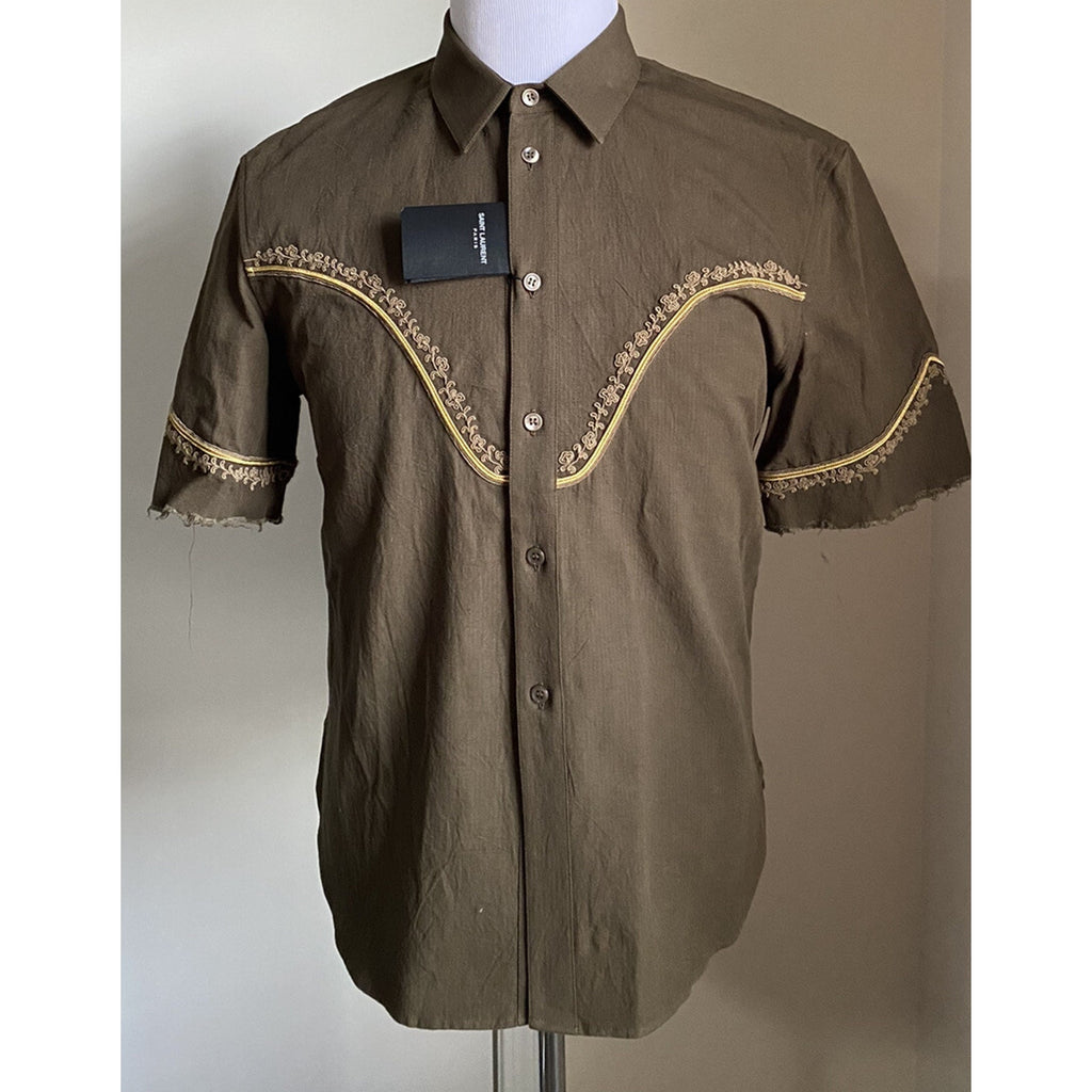 NWT $1490 Saint Laurent Men Western Shirt Green M ( 39/15.5 ) Italy