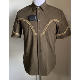 NWT $1490 Saint Laurent Men Western Shirt Green M ( 39/15.5 ) Italy