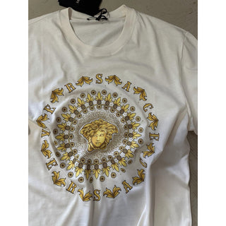 Versace Medusa Print with Studs Ivory Cotton Jersey T-Shirt 2XL 1011861 NWT $925