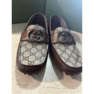 Gucci Men Leather GG Driver Loafers Shoes Brown 9 US/8 UK 730148 New