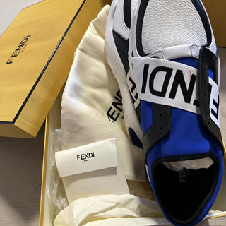 NIB $980 Fendi Men Forever Fendi Runner Sneakers Shoes White/Blue 9 US/42 Eu