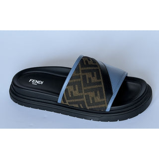 Fendi Men's FF Diagonal Leather/Fabric Slide Sandals 10 US/9 UK 7X1674 NWT $595