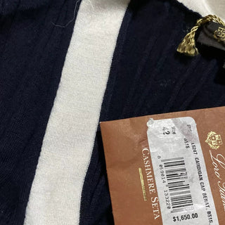 New $1650 Loro Piana Women Cashmere/Silk Knit Cardigan Sweater Navy/White US 4