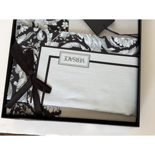 Versace Home Barocco QUEEN 4 Piece Bed Sheet Set Gray/Black Italy ZBEDSET06 NIB