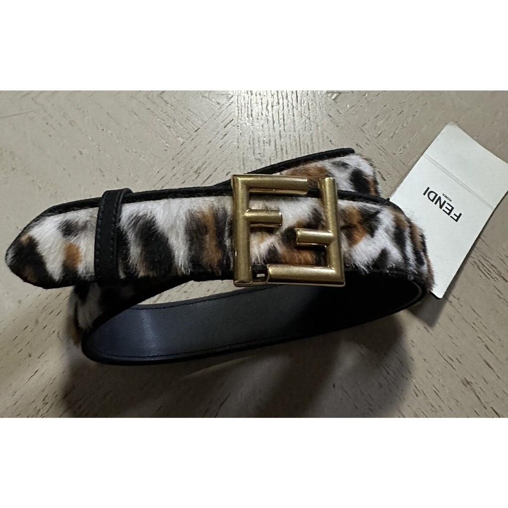 New $750 Fendi Womens FF Logo Leather Belt Black/Brown/White 34/85