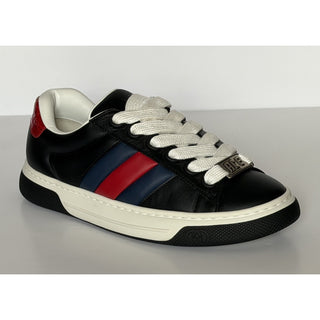 Gucci Ace Web Stripe Leather Sneakers Black Men’s 7.5 US (7 Gucci) 791394 NWT