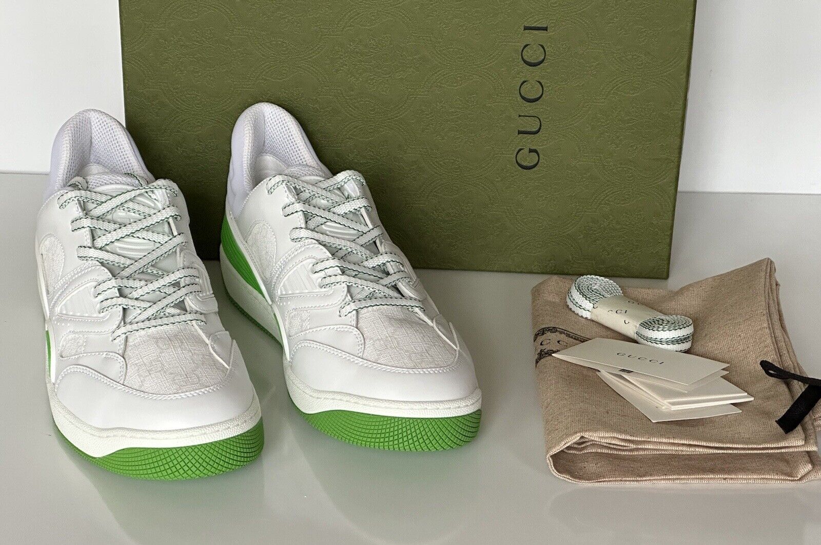 Gucci Demetra GG Men's Low-top Green/White Sneakers 11 US Gucci 10.5 698785 NIB