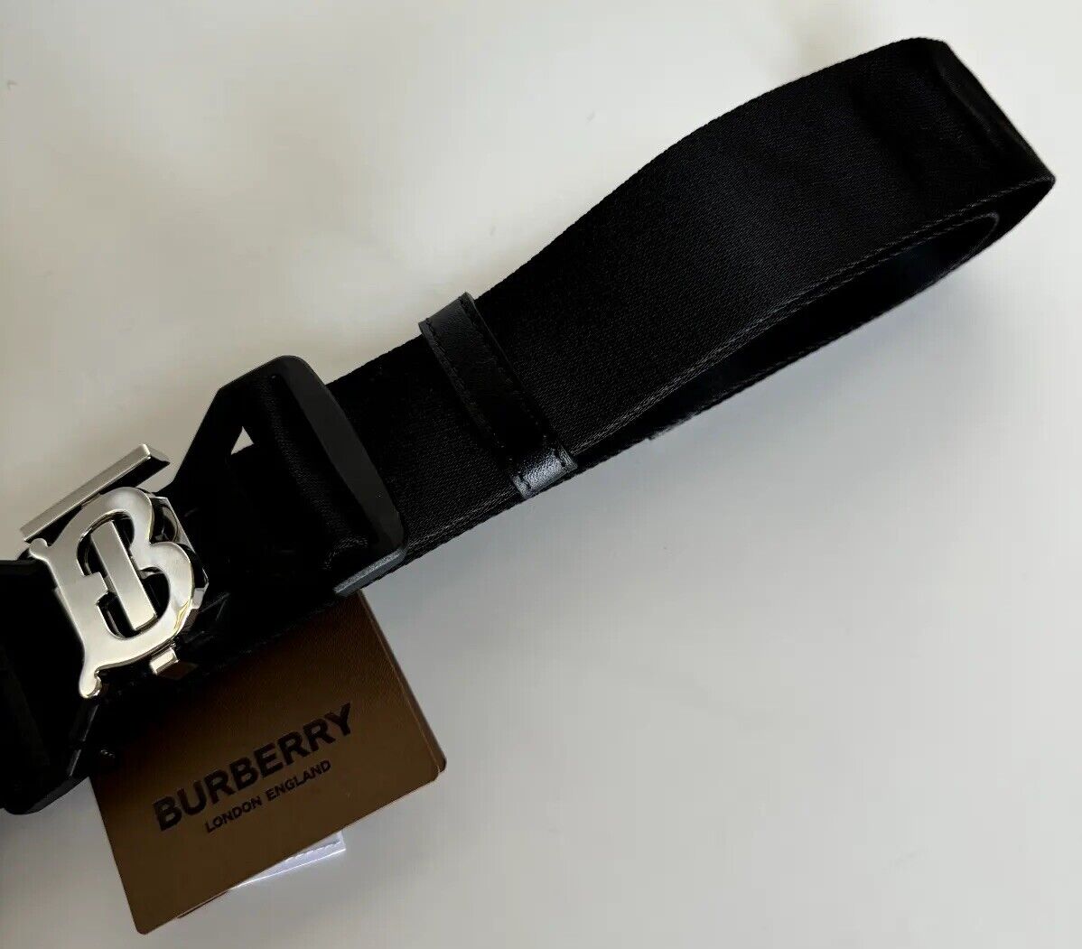 New $440 Burberry Sport Clip TB Buckle Nylon Black Belt 48/120 Italy 8051510